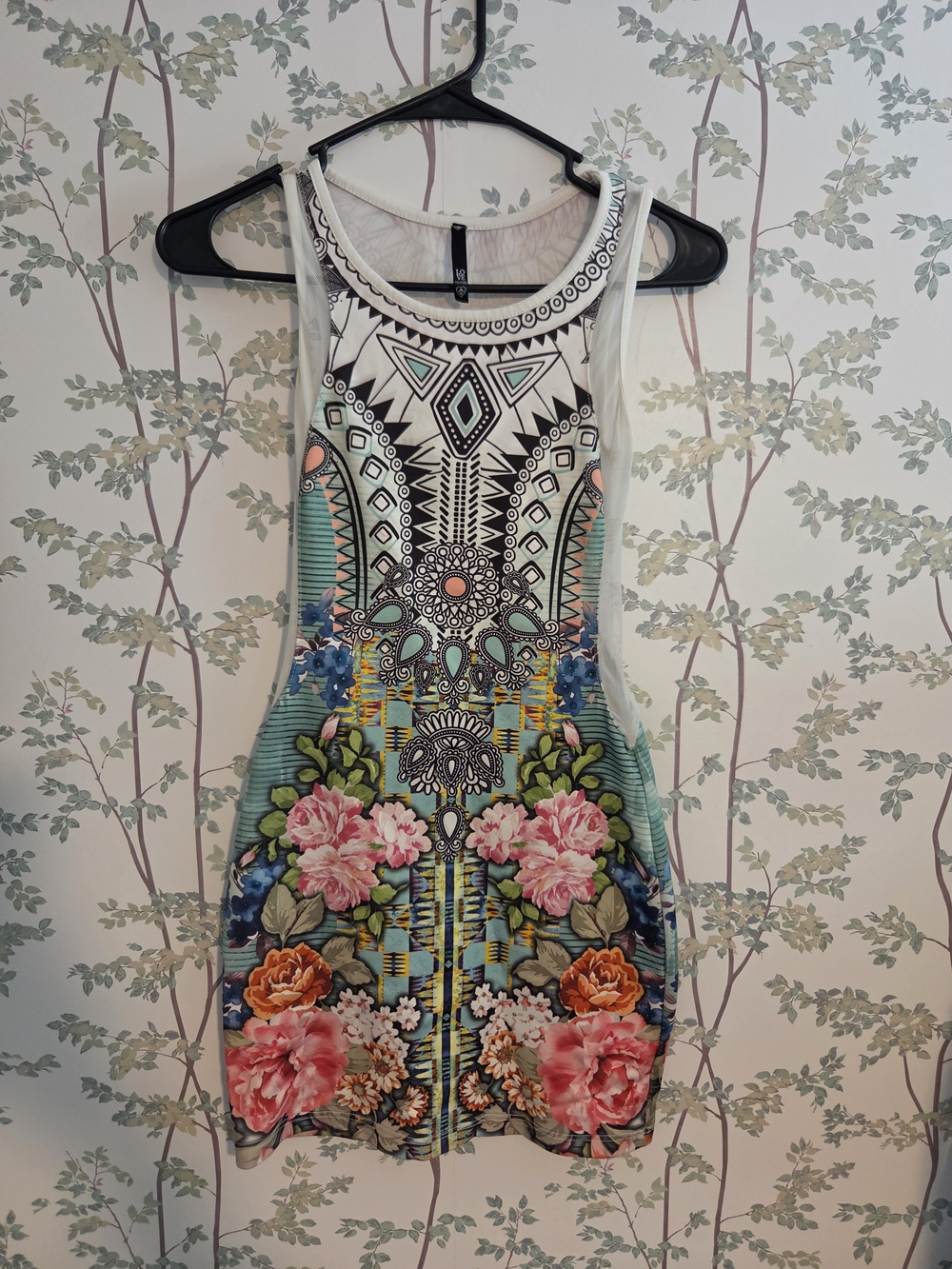 Love Culture White Floral Geo-Print Sleeveless Mini Dress